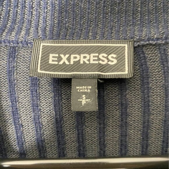 Express Men's Sweater Small Blue Ribbed Cotton Button-Up Pullover - Picture 5 of 6